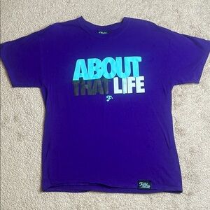 Vibrant Purple Short Sleeve Tee with Bold Text
